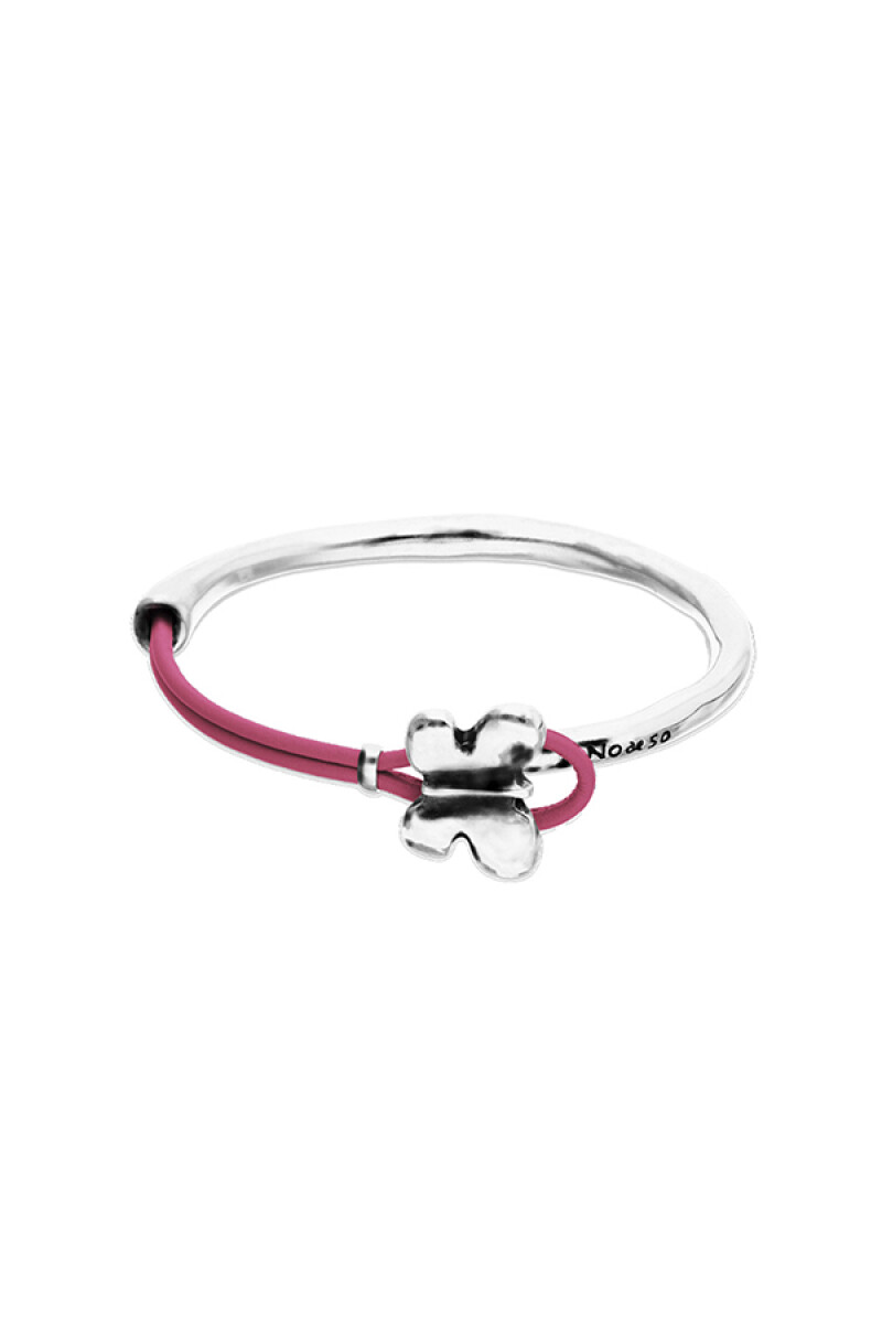 PULSERA DE CUERO ROSA SEMIRÍGIDA BAÑADA EN PLATA DE LEY CON MARIPOSA - Pulsera 