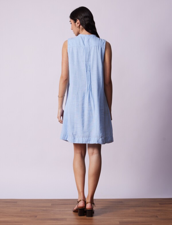 Vestido Lino Botones CELESTE