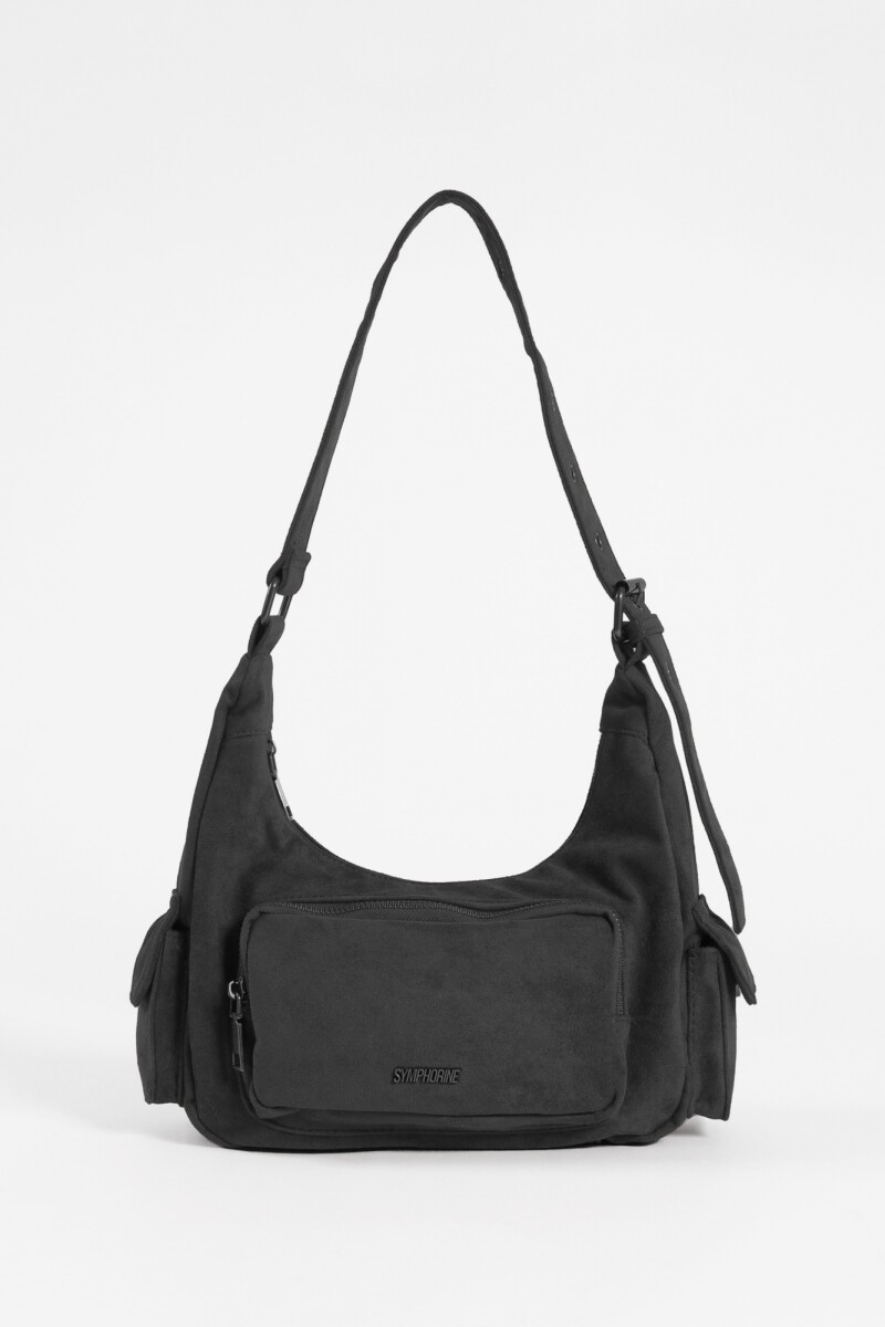 Cartera de hombro suede bolsillos negro