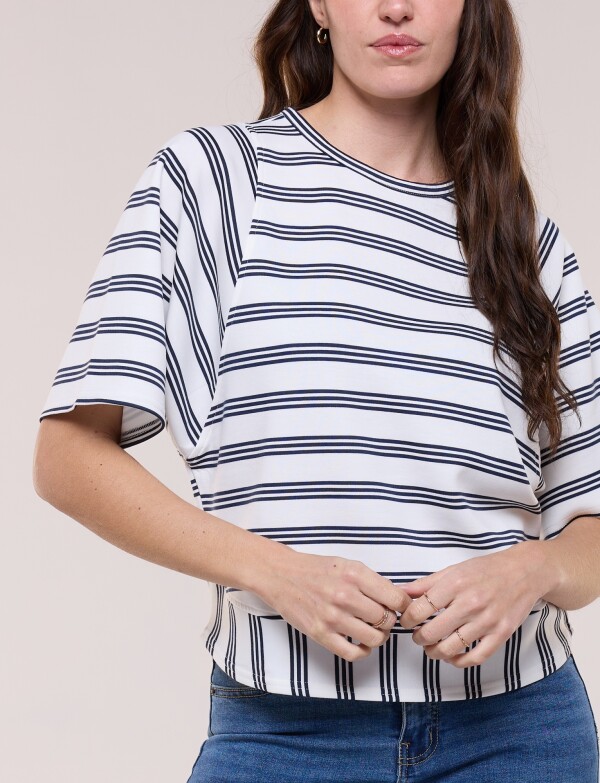 Remera Dolman Rayas BLANCO/AZUL