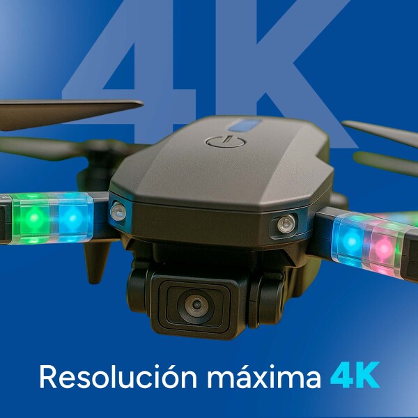 Drone E88D Plegable Pro Cámara 4K Luces RGB 3 Baterias +Accs Color Negro