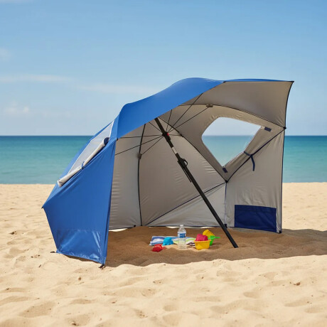 Sombrilla Tela Oxford Ventanas y Bolsillos Laterales Bolsa Azul