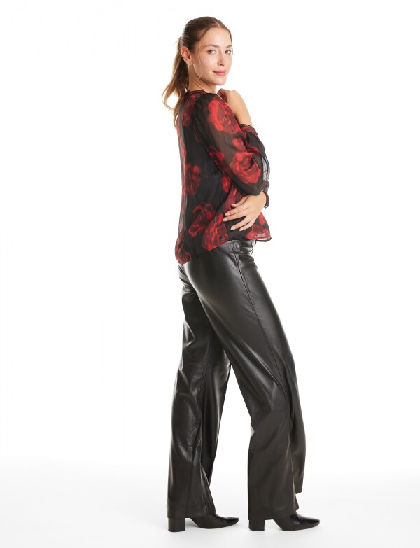 Blusa Gasa Flores NEGRO/ROJO