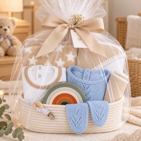 Canasta Nacimiento Algodón Montessori – Premium celeste