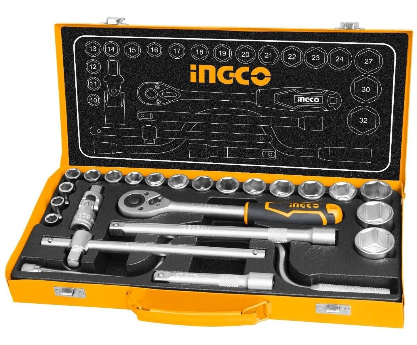 JUEGO DADOS TUBO LLAVE 24 PCS 1/2´´ CRIQUE + VALIJA METALICA INGCO HKTS0243 