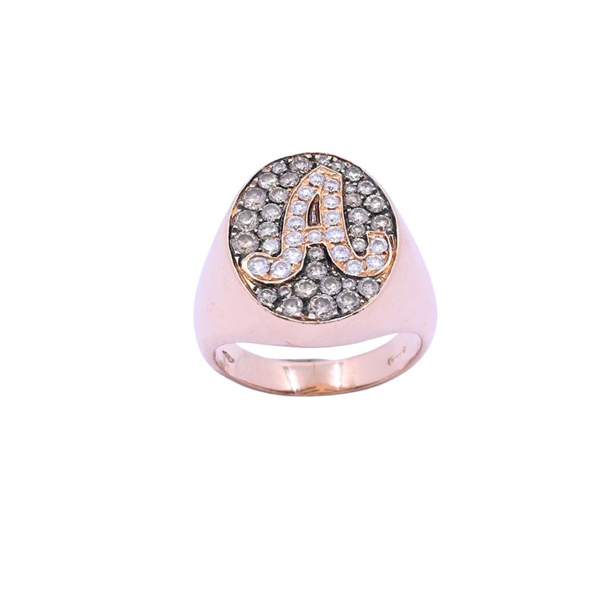 Anillo oro 18k rosa con letra A y brillantes. 