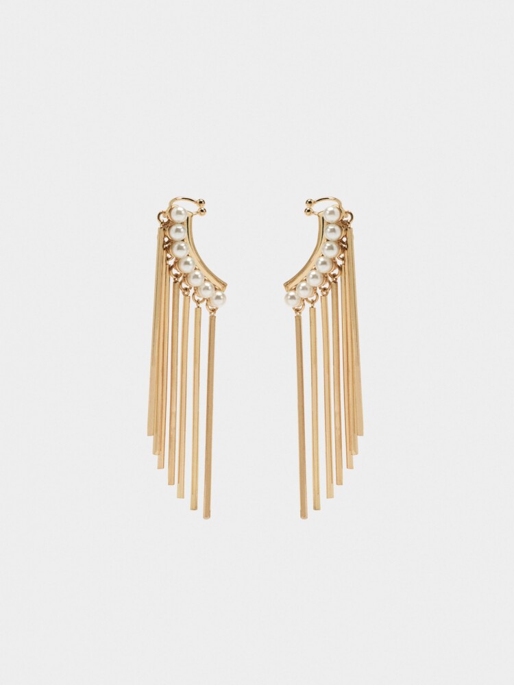 Pendientes Ear Jacket Con Perlas Y Barras blanco