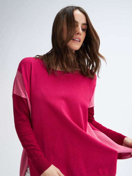 Sweater punto combinado Fucsia