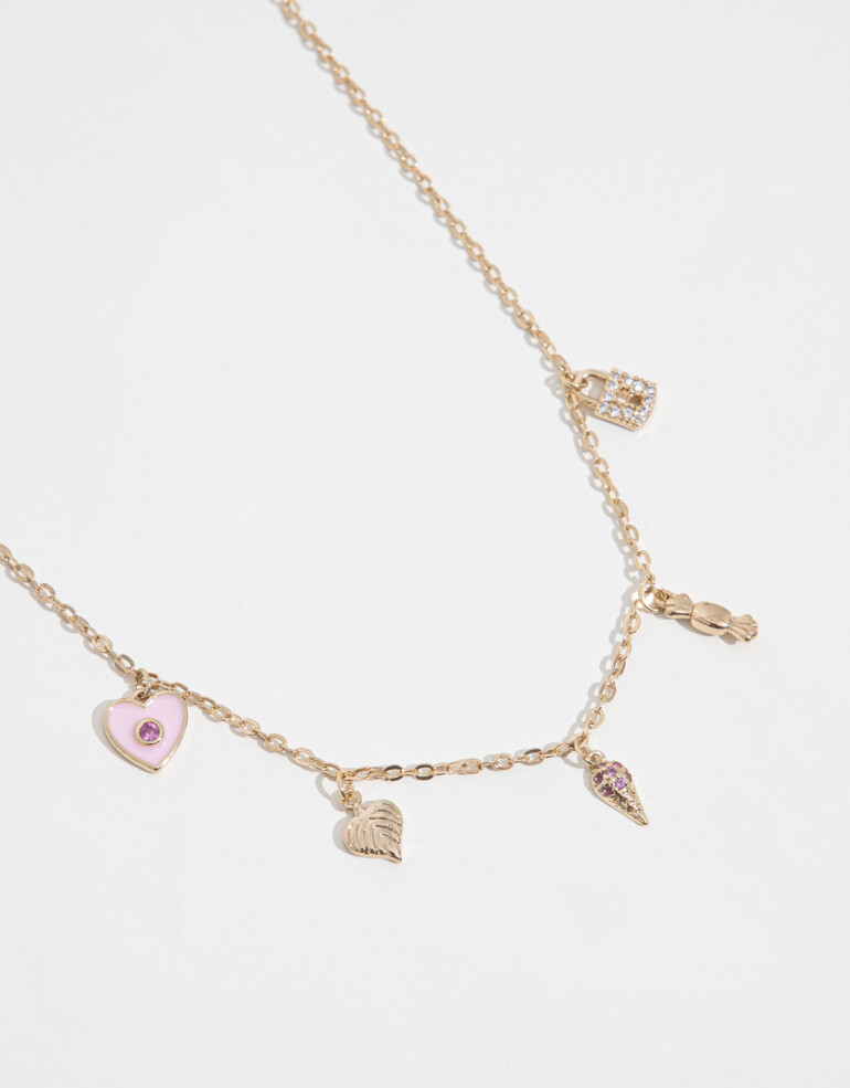 Collares Cortos Strass Collar Con Multi Charms De Cubic Zirconia - Dorado