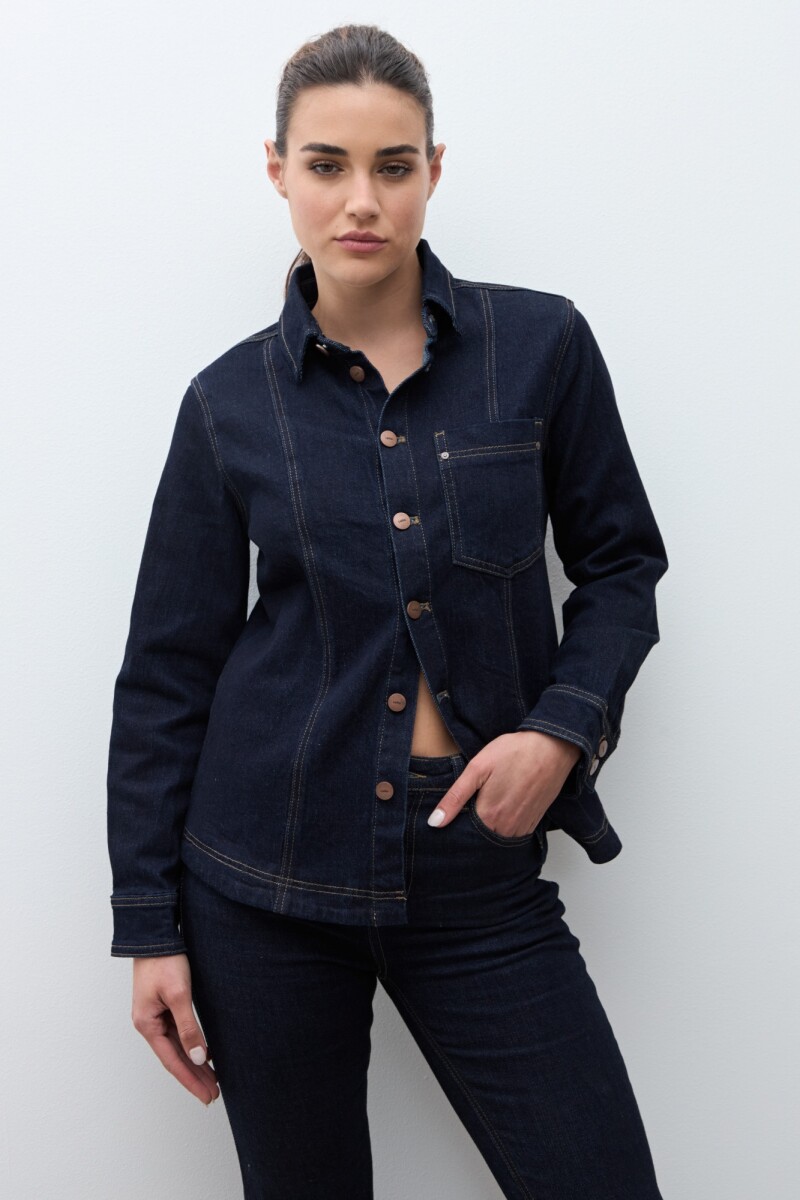 Camisa de jean azul oscuro