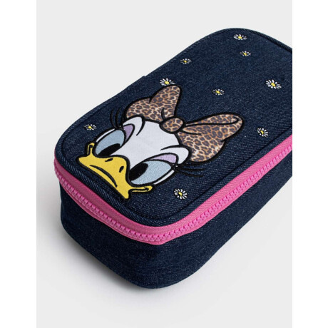 Cartuchera Daisy De Tela Con Bordado Azul Celeste