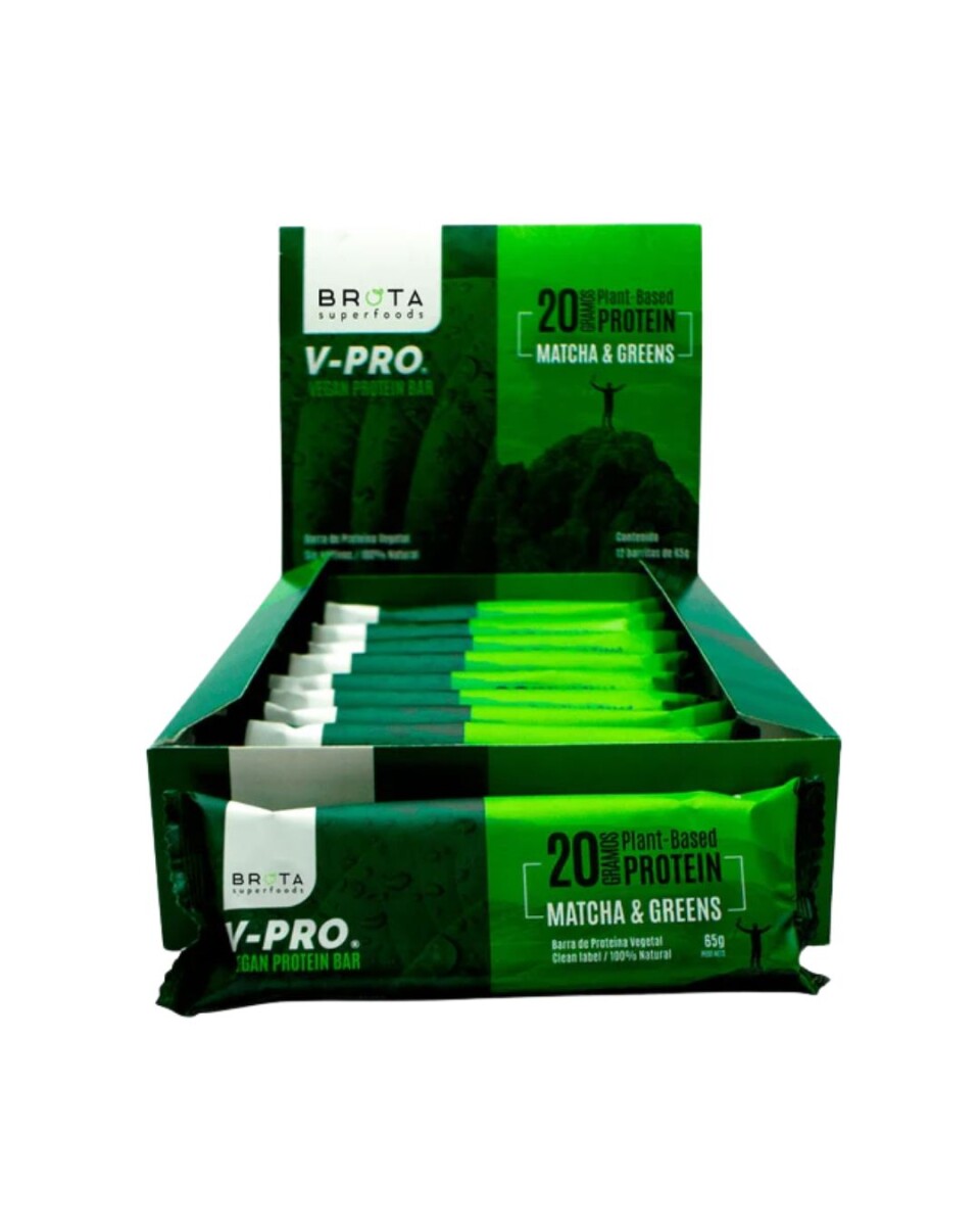 ¡OFERTA IMPERDIBLE! Protein Bar Vegan Caja x 12 Brota - Matcha & Greens 