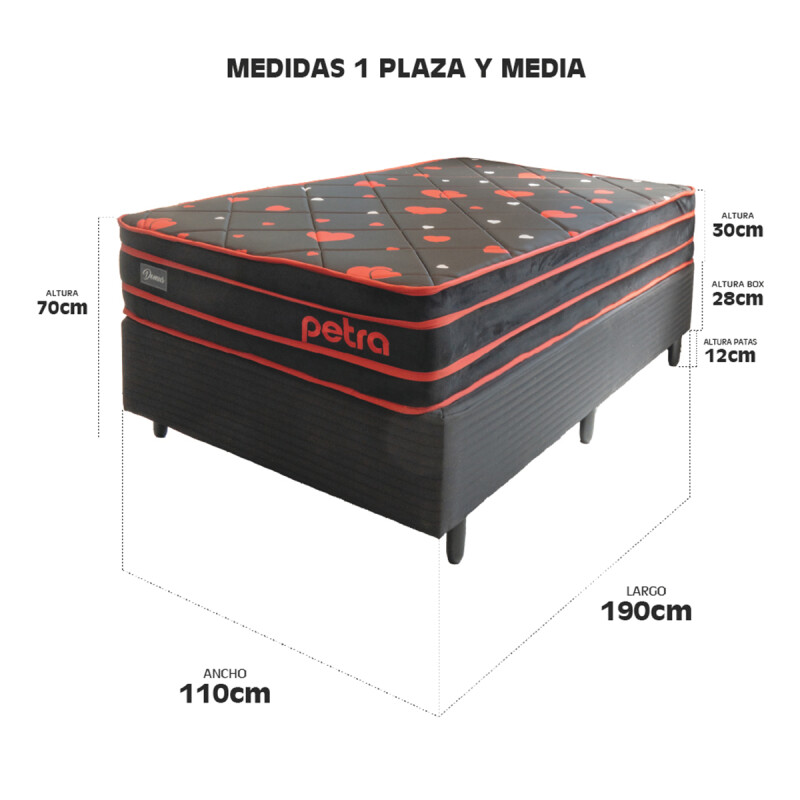 Sommier Colchón Petra Domus 1 Y 1/2 Plazas Espuma De Alta Densidad Reversible Color Negro/rojo(Pausa Sommier Colchón Petra Domus 1 Y 1/2 Plazas Espuma De Alta Densidad Reversible Color Negro/rojo(pausa
