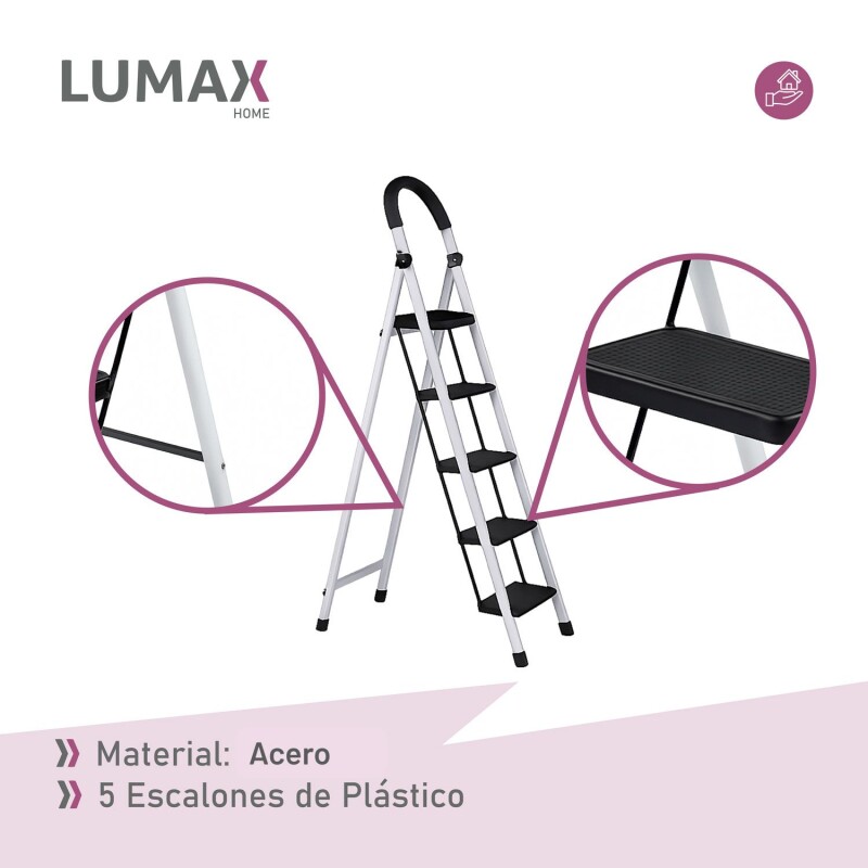 Escalera Tijera 5 Escalones De plastico Negro/Blanco