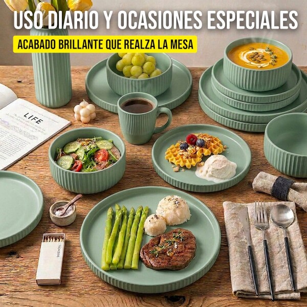 Juego De Vajilla Set Completo de 16 Piezas Lujan Ceramica Moderno IMBACK Color Verde Juego De Vajilla Set Completo de 16 Piezas Lujan Ceramica Moderno IMBACK Color Verde