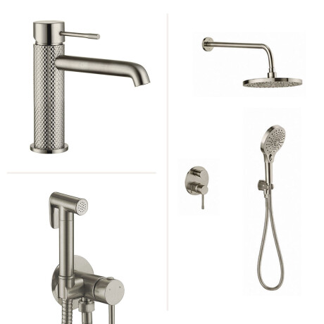 JUEGO DE GRIFERIA LAV BAJO DUCHA EMBUTIDA Y DUCHA HIGIENICA GRIS-BRUSHED NICKEL