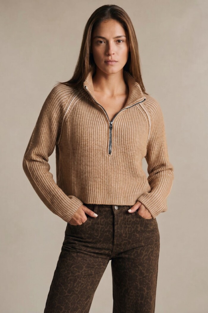 Sweater Algodón Cierre Camel