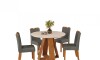 Juego De Comedor 4 Sillas Mesa Redonda - Celeste Beige / Gris