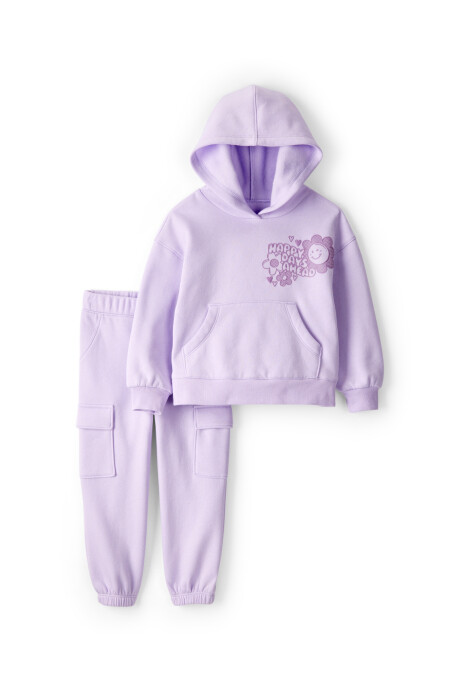 Set dos piezas de algodón, pantalón y canguro, púrpura Sin color