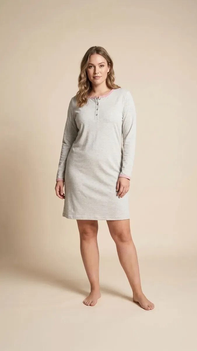 Camisón en Lanilla con Botones - Beige 