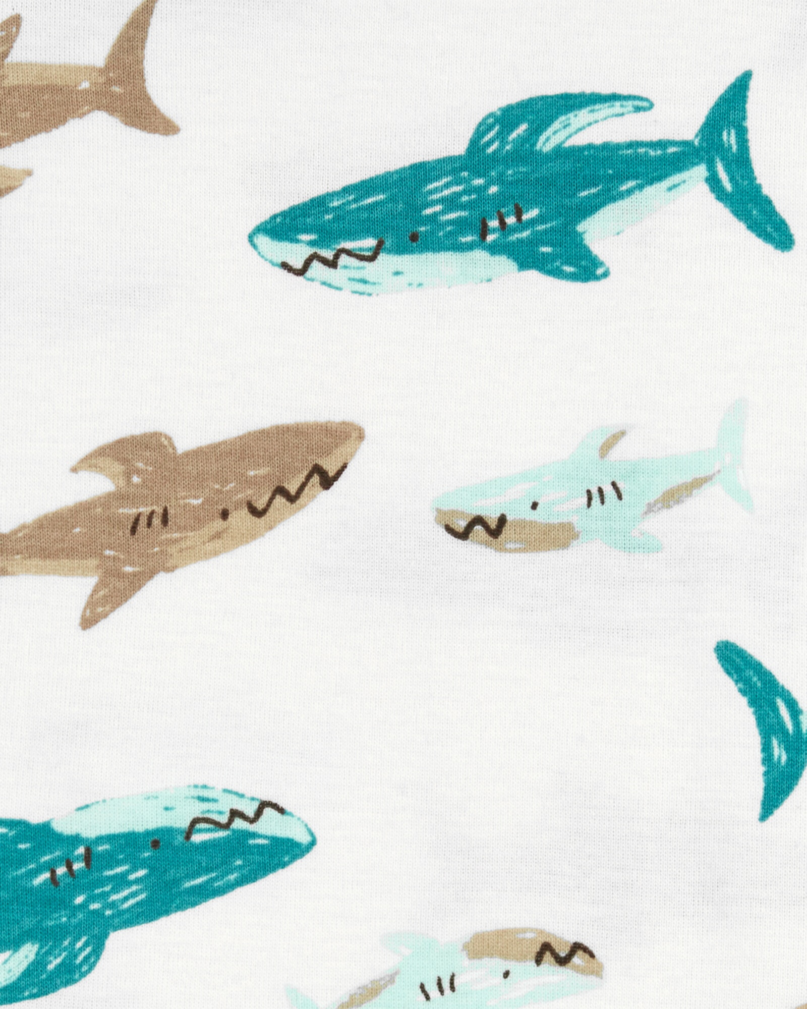 Pijama cuatro piezas de algodón, dos bermudas y dos remeras manga corta diseño tiburones Pijama cuatro piezas de algodón, dos bermudas y dos remeras manga corta diseño tiburones
