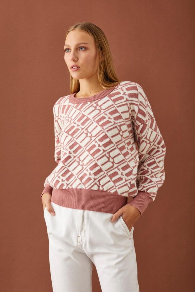 SWEATER MONOGRAM - ROSA-CRUDO 