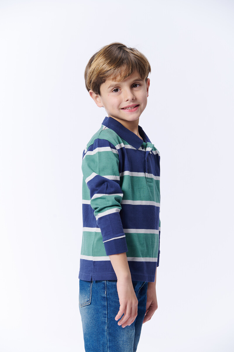 REMERA Manga larga POLO RAYAS Verde Y Azul