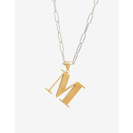 Collar Acero Inicial Letra ''m'' Combinacion Bicolor