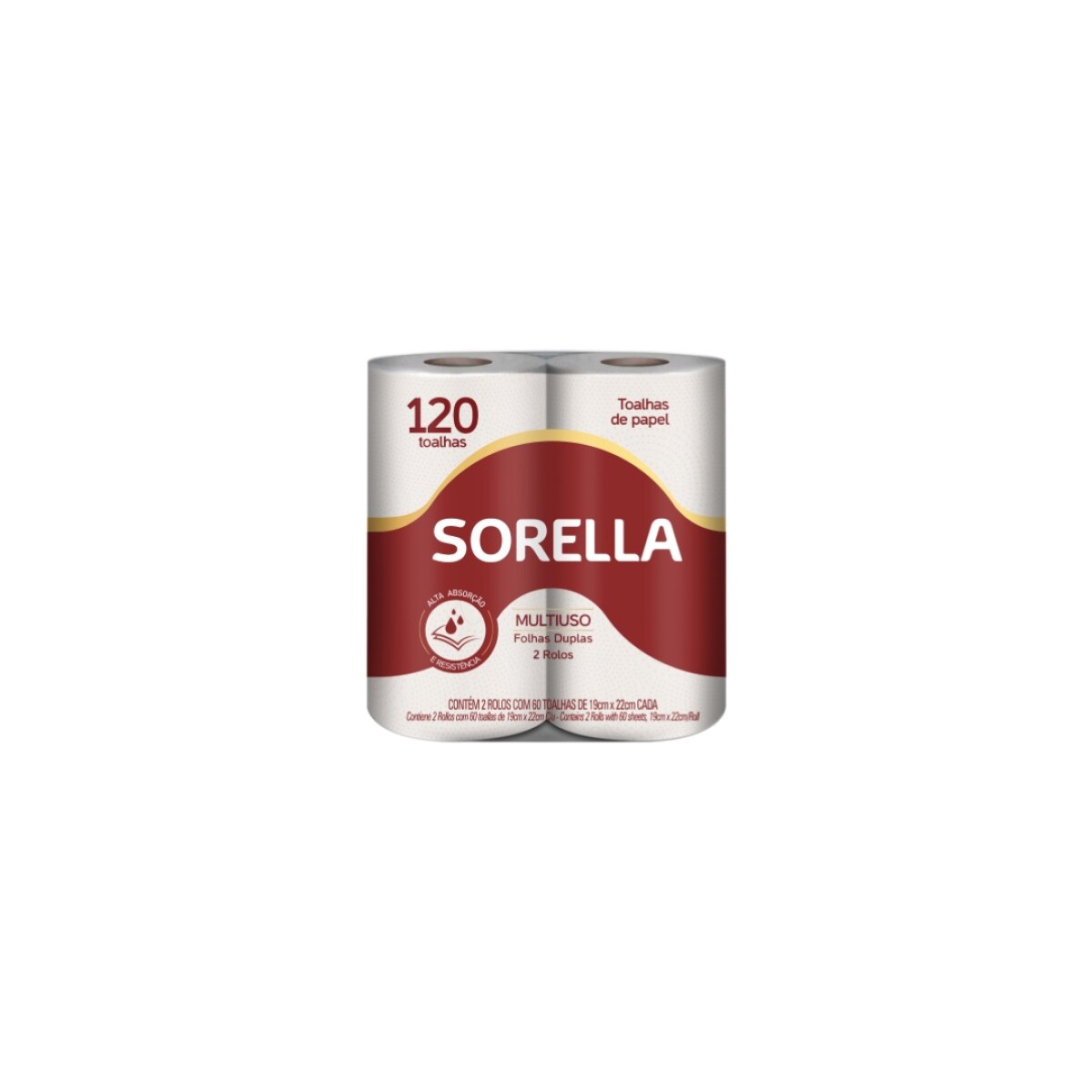 Rollo de cocina Doble Hoja Sorella - Pack x 2 unidades de 120 toallas 