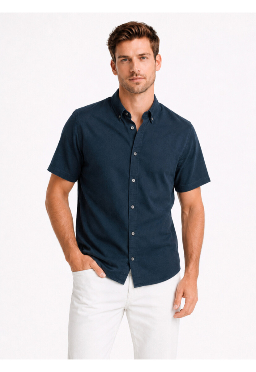 Camisa Arrow Manga Corta Lino Algodòn - AZUL 