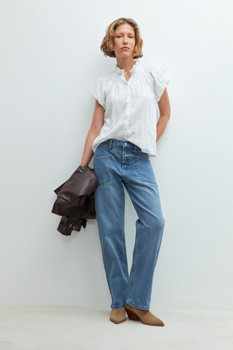 Camisa manga corta punto smock - blanco 