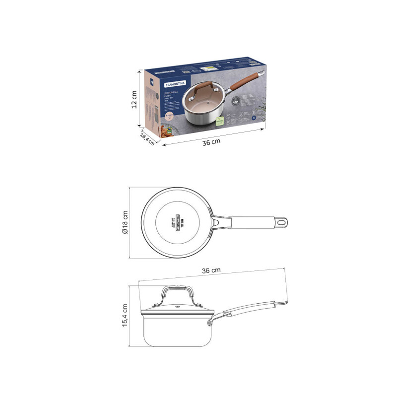 OLLA 18CM C/TAPA VIDRIO ACERO INOX. C/REVESTIMIENTO EN CERÁMICA ROMAGNA 28743/318 OLLA 18CM C/TAPA VIDRIO ACERO INOX. C/REVESTIMIENTO EN CERÁMICA ROMAGNA 28743/318