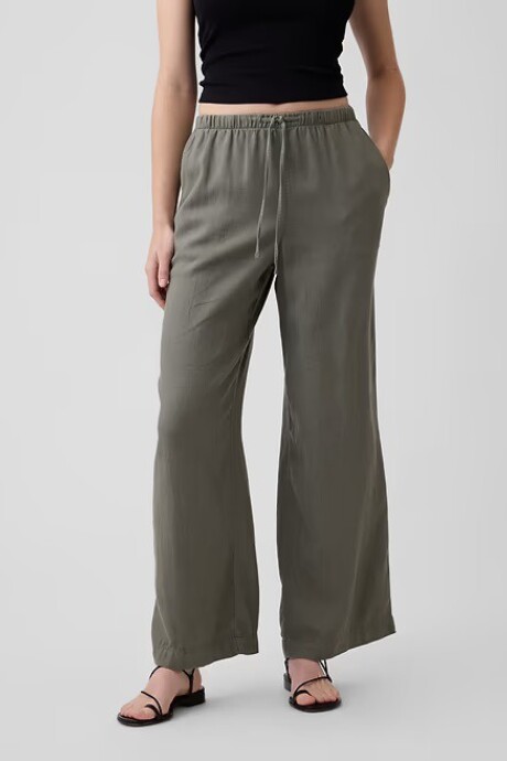 Pantalón De Lino Wide Mujer Mesculen Green