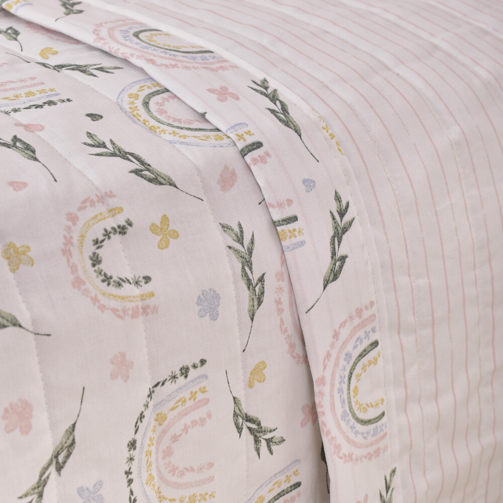 Cubrecama Col. Kids Arcoiris Rosa Y Verde