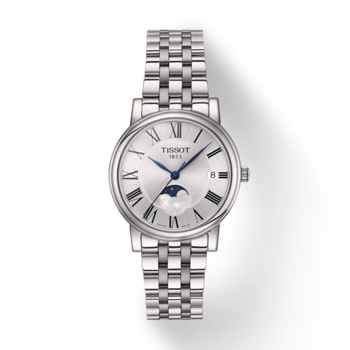 Reloj Tissot T1222231103300 Carson Premium Lady Moonphase en acero para dama - Plateado 