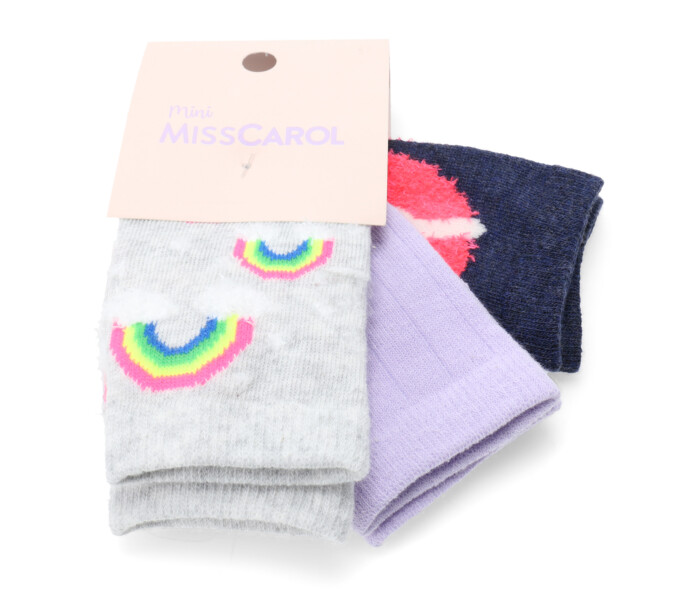 Medias de Niña MINI Miss Carol Media Rainbow pack X3 Gris / Lila / Azul