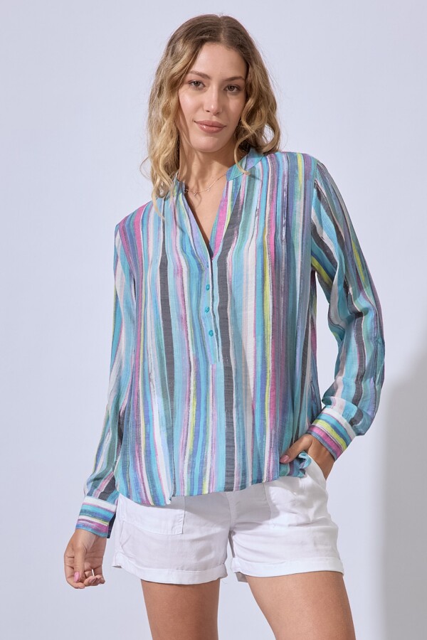 Blusa Gasa Print MULTI/CELESTE