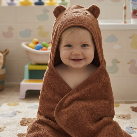 Toalla Bebé con Capucha Teddy 70cm x 70cm MARRON