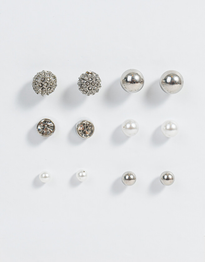 Aros Sets Perlas Set De Aros Con Strass - Plateado