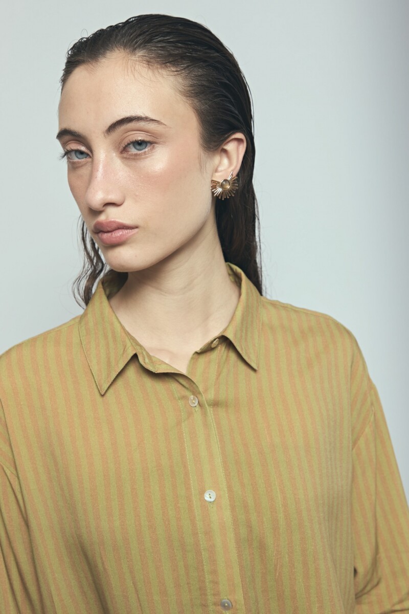 Camisa rayada manga volado PREVENTA marrón