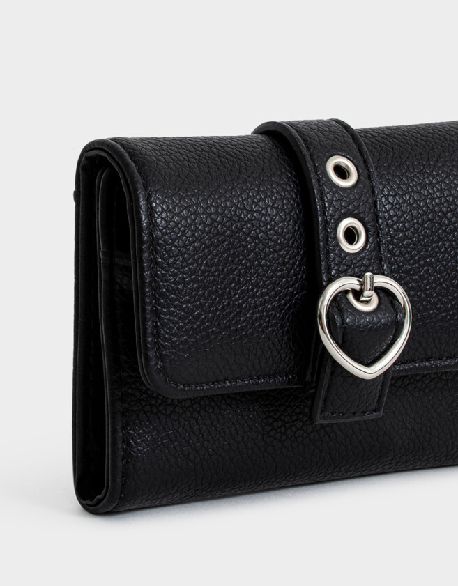 Billetera Billetera Cuerina Hebilla Corazón - Negro