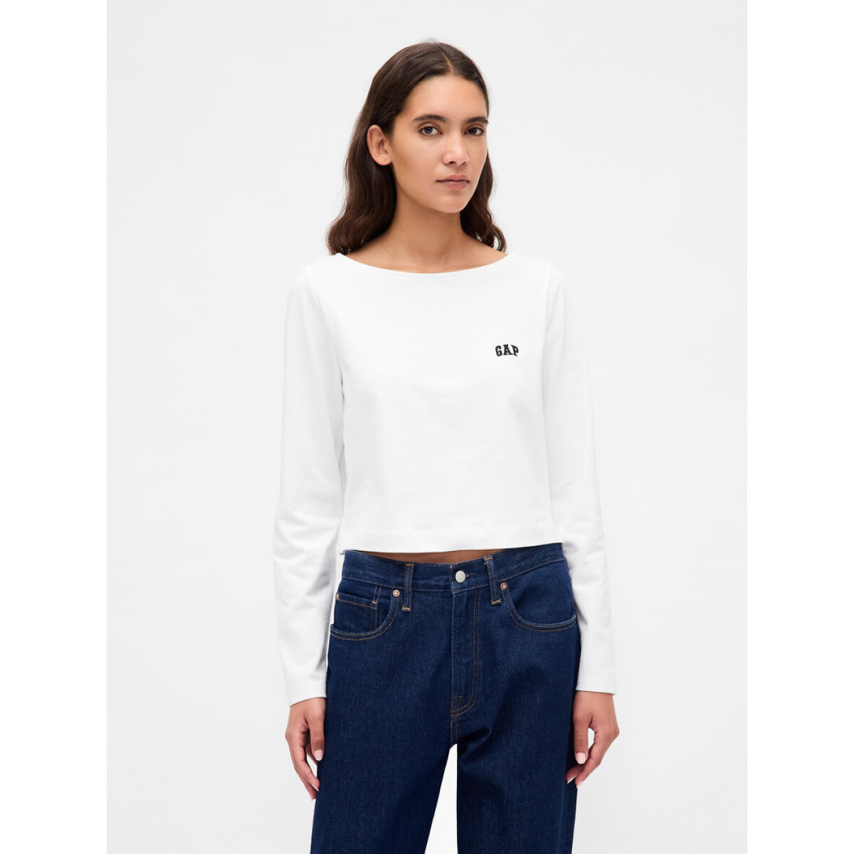 INTL LS CROPPED BOAT TEE - FRESH WHITE 