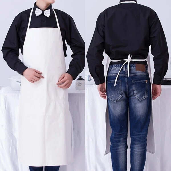 Delantal Cocinero Chef Tela Blanco Impermeable Textura Cuero Variante Color Blanco