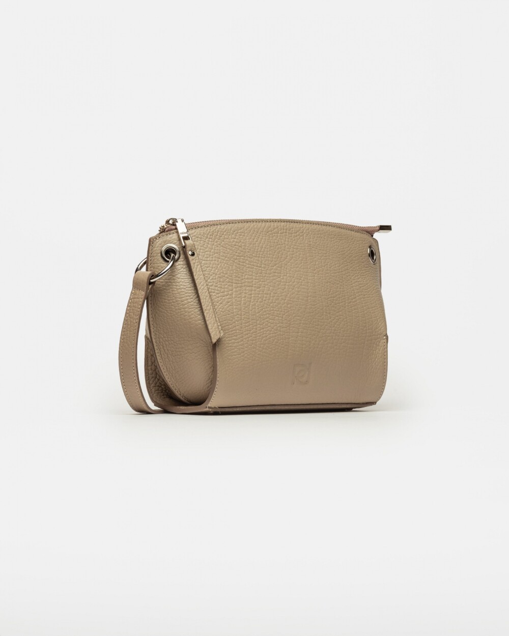 Bandolera Sauvage en cuero graneado Taupe Niquel