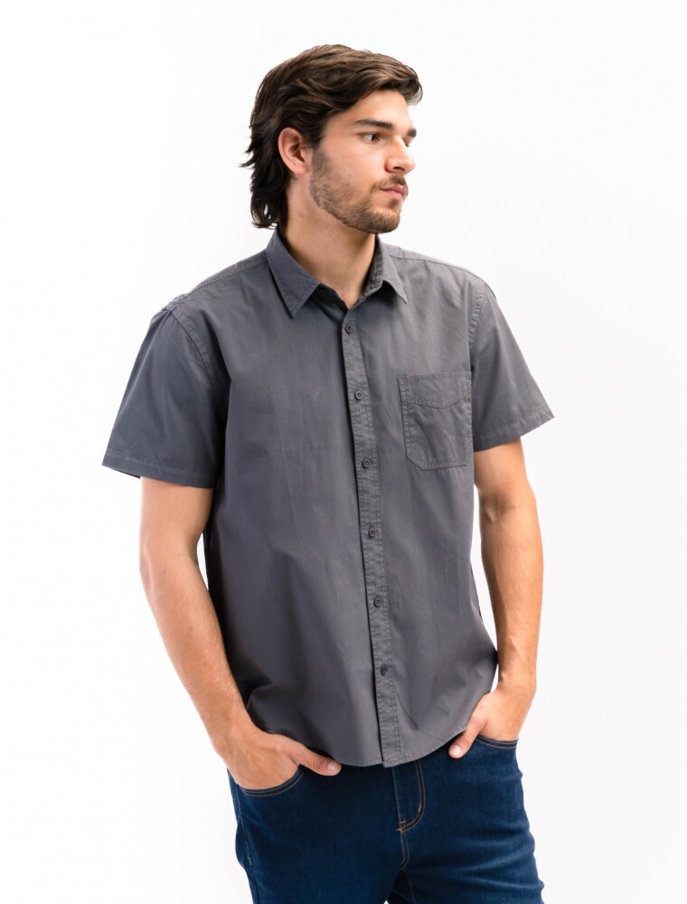 Camisa M/C Algodón C/Bolsillo Barcelona Gris Oscuro