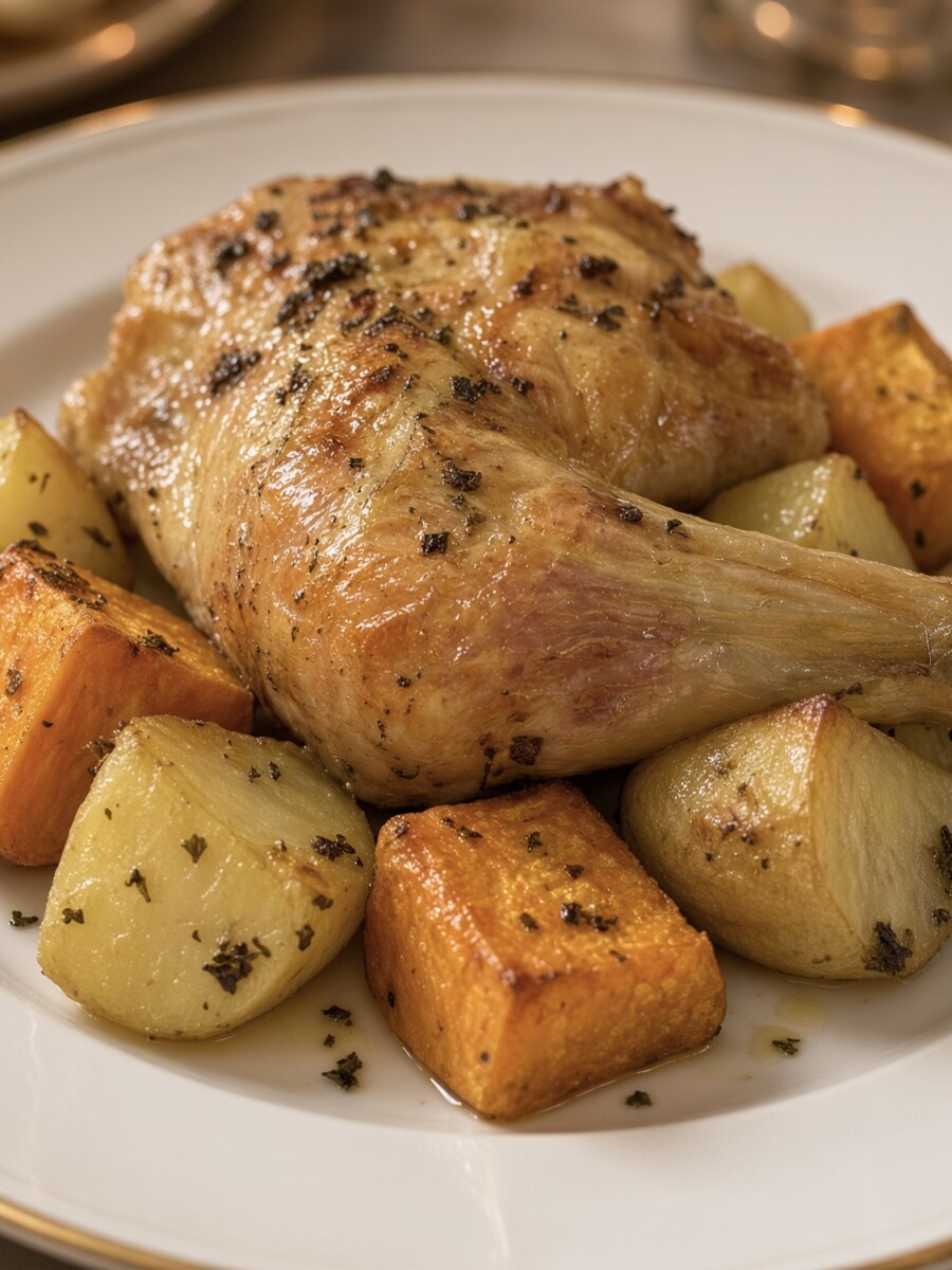 Pollo al Horno con Papas y Boniatos 