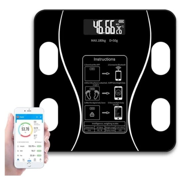 Balanza Baño Smart 180 Kg Bluetooth App Celular Mide Imc Variante Color Negro