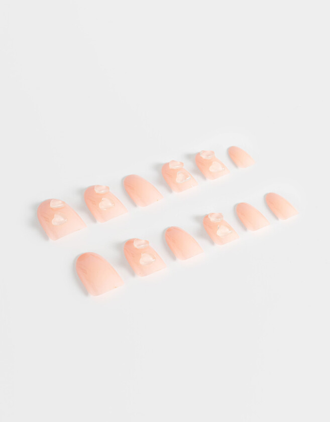 Nail Art Uñas Postizas Uñas Postizas Con Diseño De Corazón Almendradas - Rosa Claro