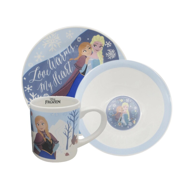Set de Platos y Taza en Cerámica Frozen 3 Piezas BAZAR CERAMICA SET 3 PZAS FROZEN AZUL -