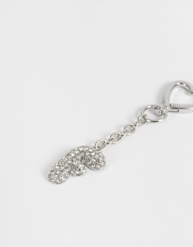 Llavero Glitter Llavero Y Charm Dije Letra "f" Strass - Plateado